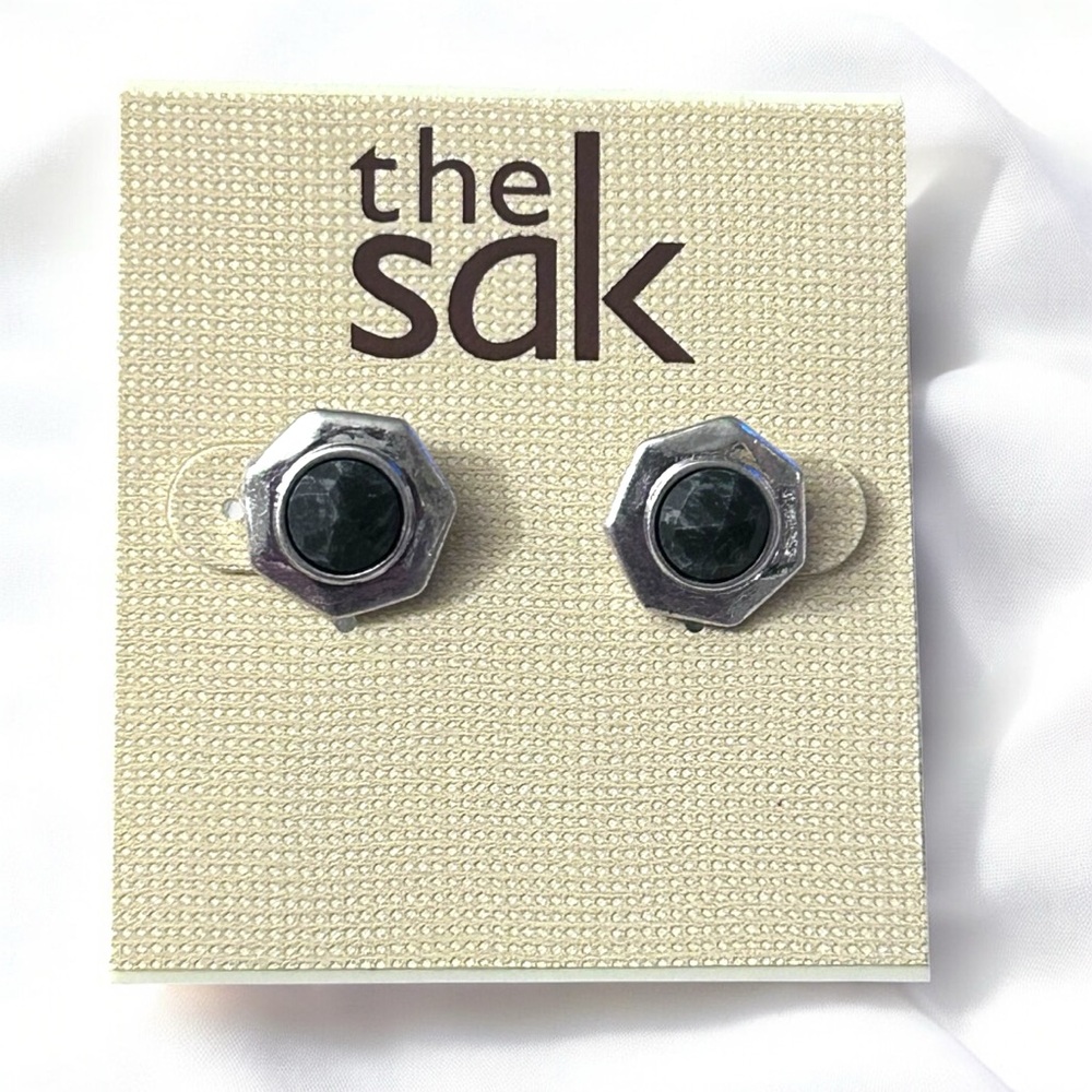 The Sak Silver and Black Post Earrings New Pierced